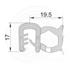 Klemprofiel | EPDM | mosrubber kraal zijkant | zwart | 17 x 19,5 mm | per meter